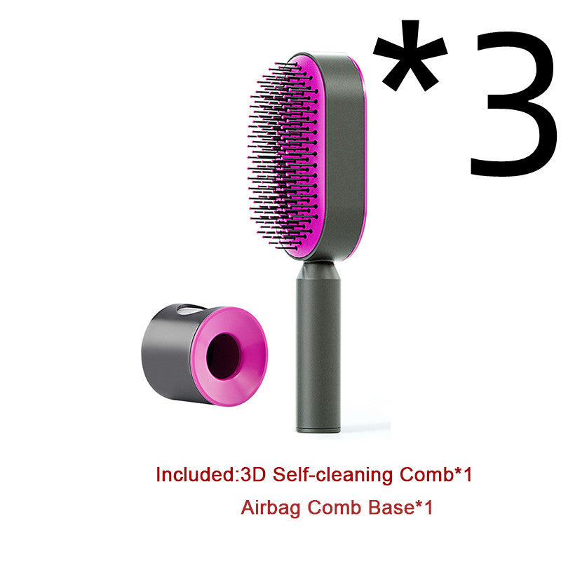 Self-Cleaning Hair Brush – Anti-Static Scalp Massage Comb with One-Key Hair Removal, Detangling Airbag Brush for Women