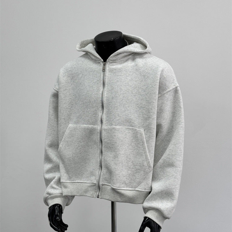 Men’s Backpack Hoodie Coat – Light Gray & Black, Backpack-Inspired Design