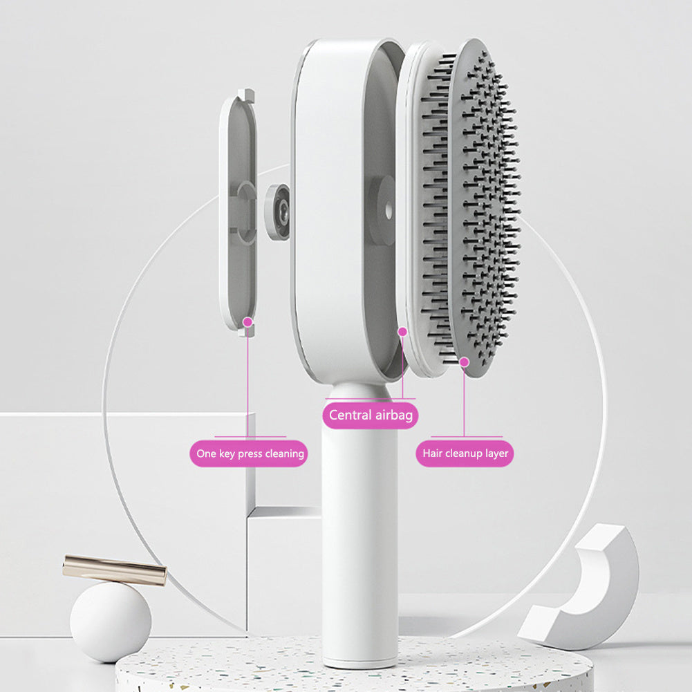 Self-Cleaning Hair Brush – Anti-Static Scalp Massage Comb with One-Key Hair Removal, Detangling Airbag Brush for Women