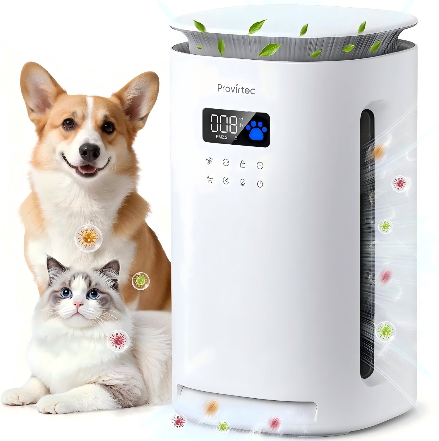 Provirtec Pet Air Purifier For Home With 4 Washable Pre-Filters H13 HEPA For Pet Homes 2 Year Filter 1800 Sq Ft Tested Pet Hair And Odor Reduction PM2.5 Auto And 23 DB Sleep