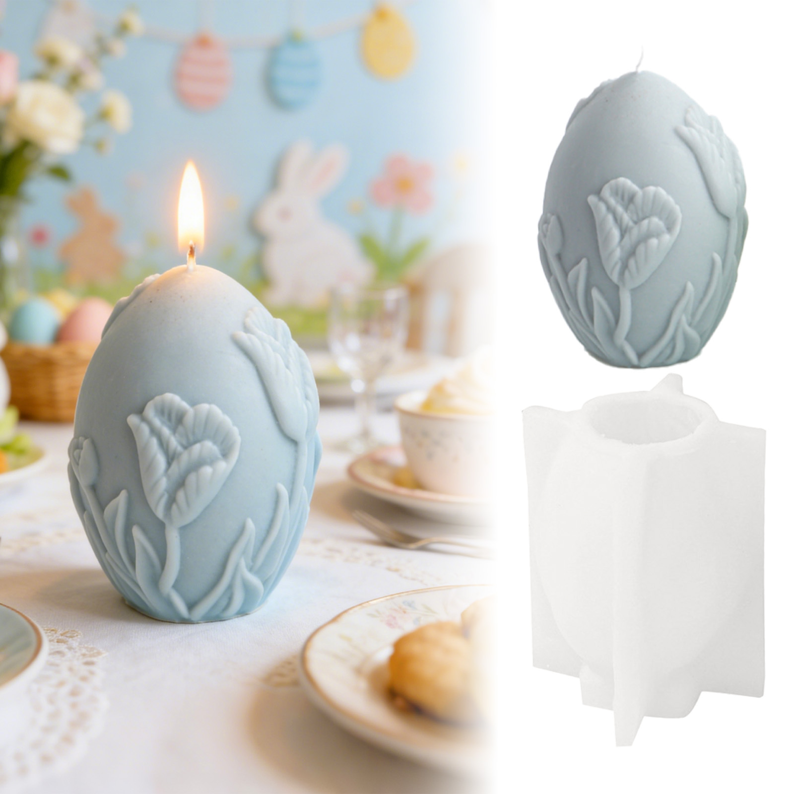 Silicone Easter Egg Mold With Flowers – Decorative Baking Mold For Spring-Themed Creations