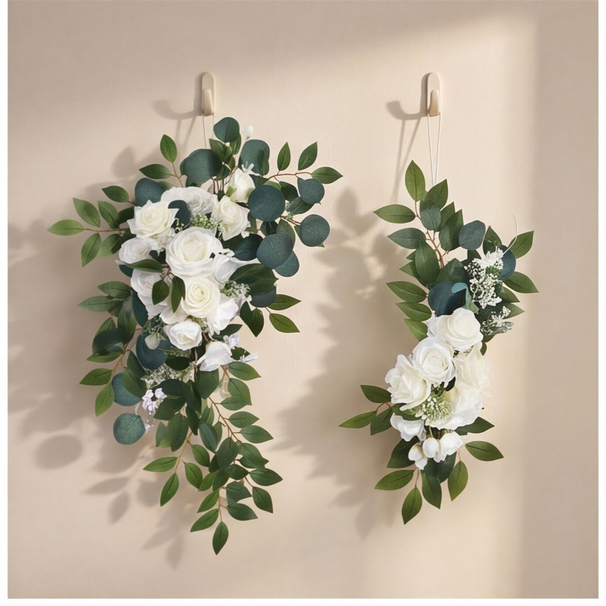 Set Of 2 Artificial Flower Decorations, White And Green Wedding Arch, Decorative Flower Arrangement For Celebrations And Events—Party Accessories Set