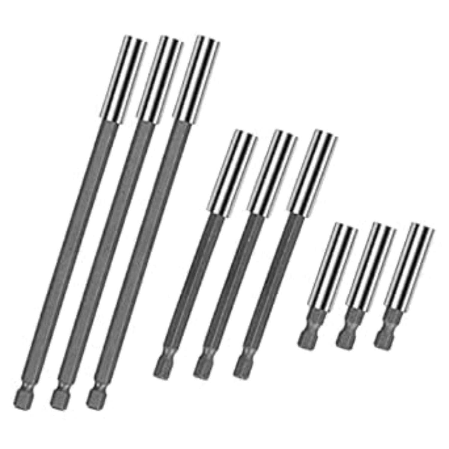 9-Piece Magnetic Drill Screwdriver Extension Set With Hex Shank Screwdriver Bit Holder And Socket For Screws, Nuts, And Drill Bits—Handheld Driver, 150/100/50 Mm