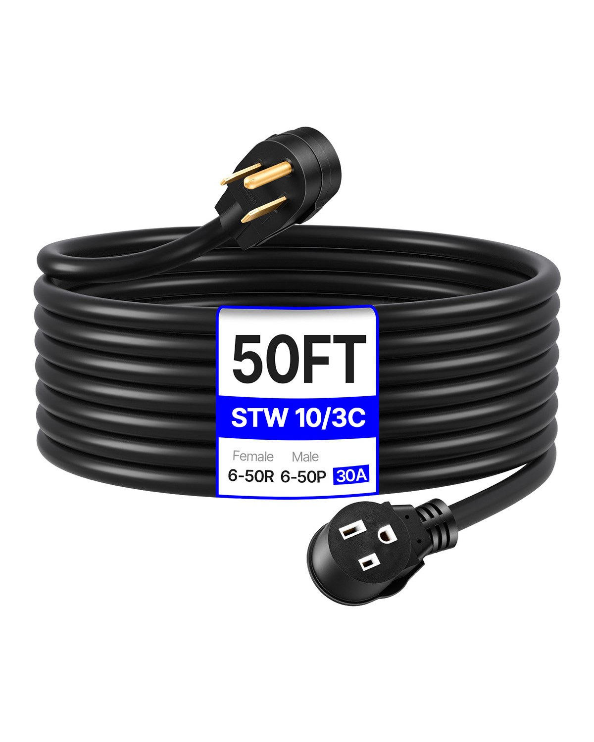 Cable De Extensión Para Soldador VEVOR, 30 A, 15 M, Para Soldadoras Portátiles, NEMA 6-50P, 10/3 AWG, 250 V, 7500 W, Resistente, De Cobre Puro, Para MIG, TIG, Plasma, Exterior, STW, Resistente A La In