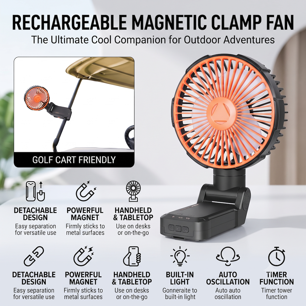 Portable Magnetic Rechargeable Fan With Multiple Speed Settings
