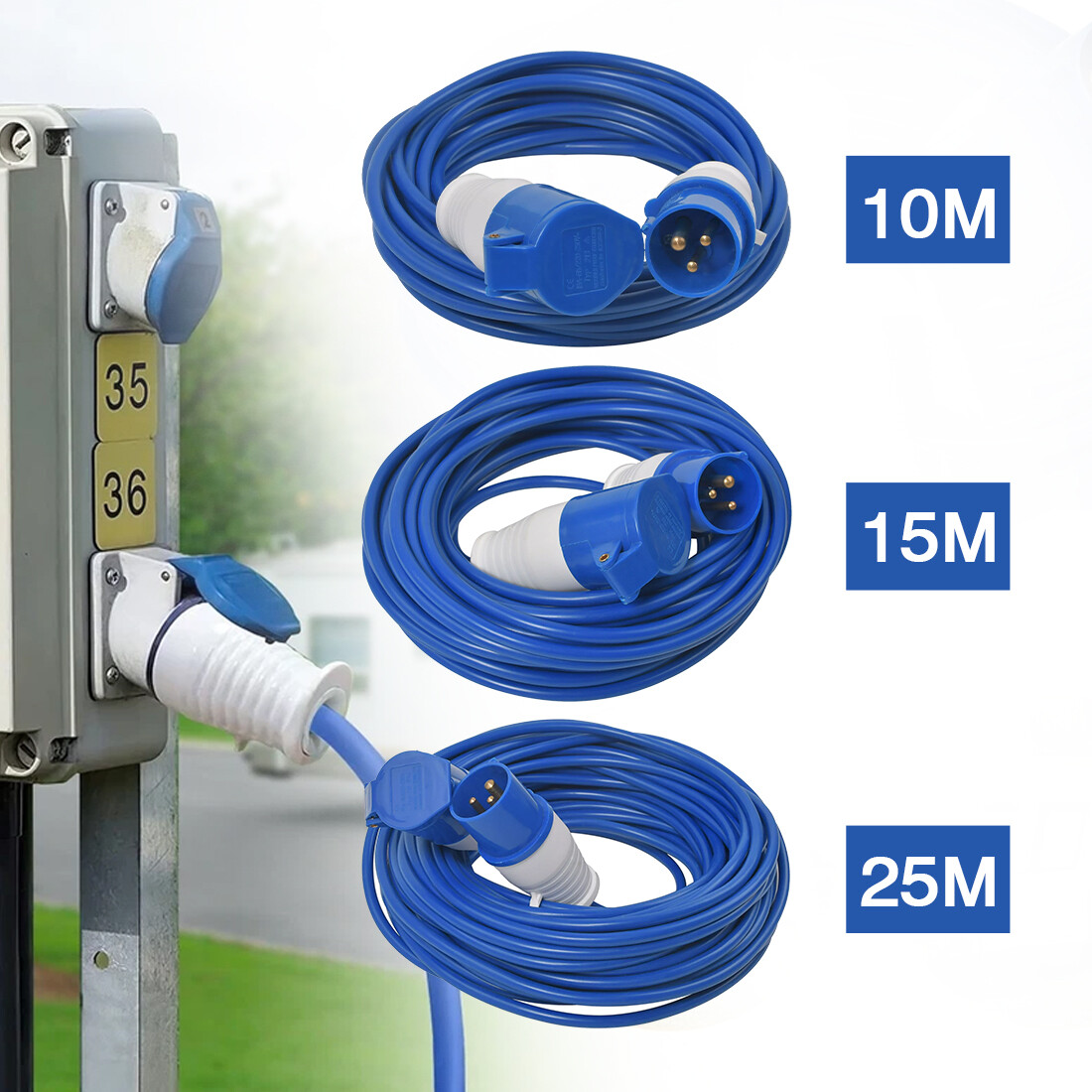 10M 15M 25M Waterproof Camping Caravan Motorhome Electric Mains Hook Up Cable