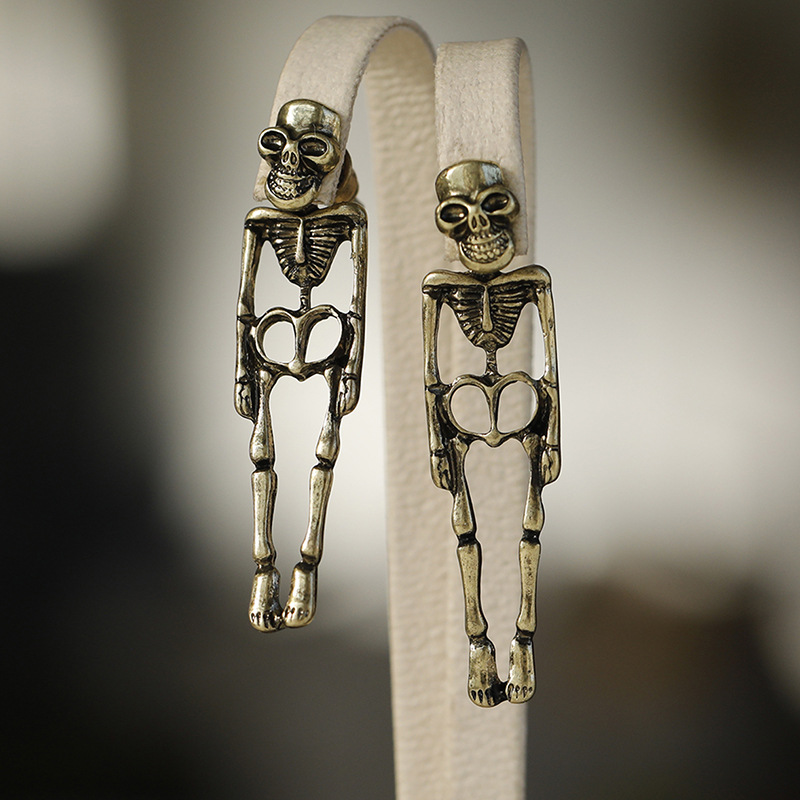 Hot Selling Vintage Hollow Skull Drop Earrings For Women, Unique Versatile Literary Style Alloy Ear Jewelry, Geometric Stud Earrings