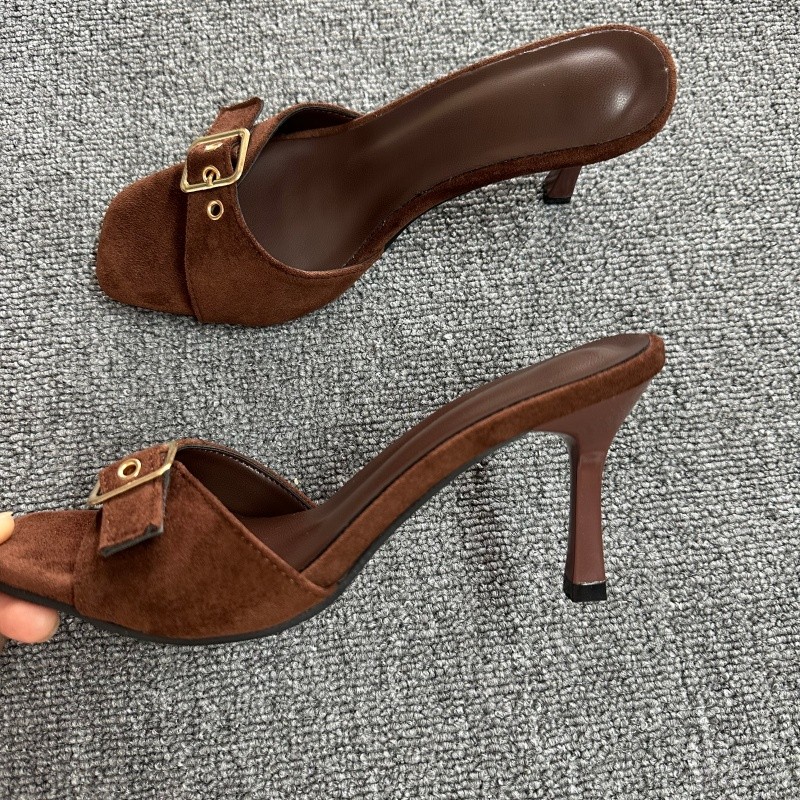 Women's Soft Leather High Heels, 2026 Spring & Autumn New, French Elegant Pointed Toe Shoes With Square Buckle, Match With Dresses
