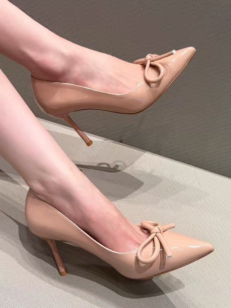 Stunning High Heels For Women With Bow, Elegant Versatile Black Sexy Pointed Toe Pumps