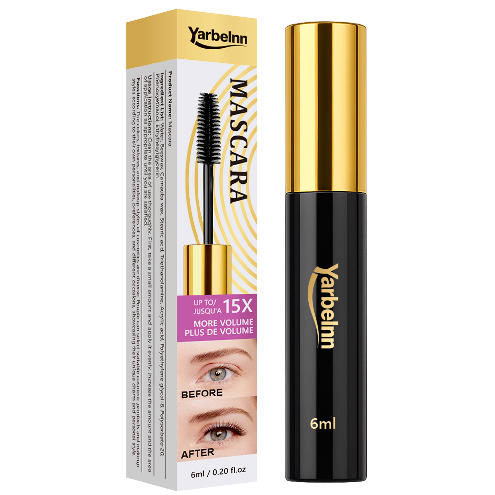 Lengthening Mascara, Long-Lasting Curling Mascara Primer, Waterproof Sweatproof Smudge-Proof Eyelash Makeup, Dense Slender Natural Eye Cosmetics, 6ml