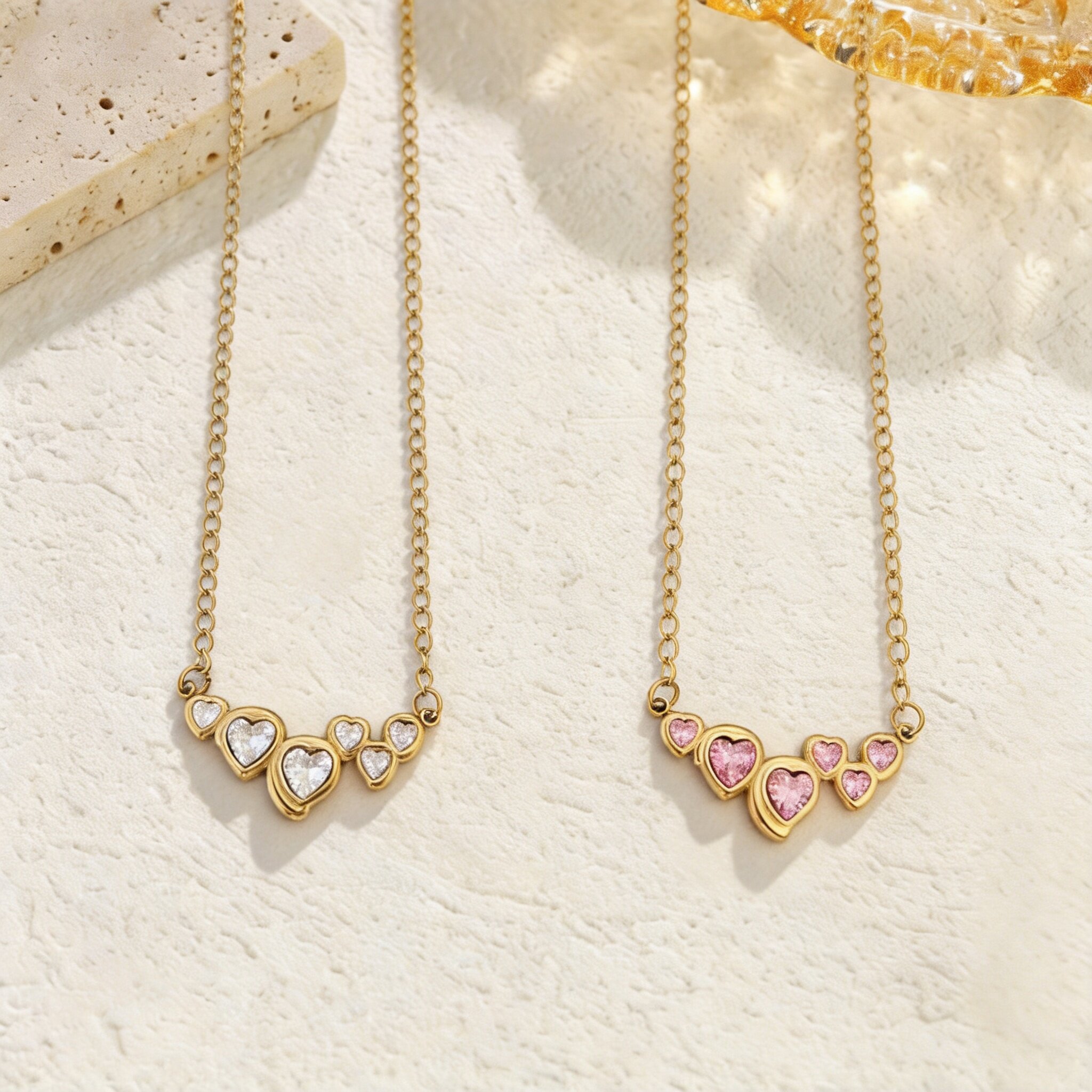 Stainless Steel Heart-shaped Pendant Necklace With Zircon Inlay