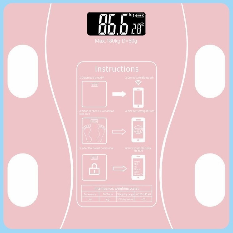 Smart Body Fat Scale, Accurate Durable Small Rechargeable Home Weight Scale For Body Weight Measurement