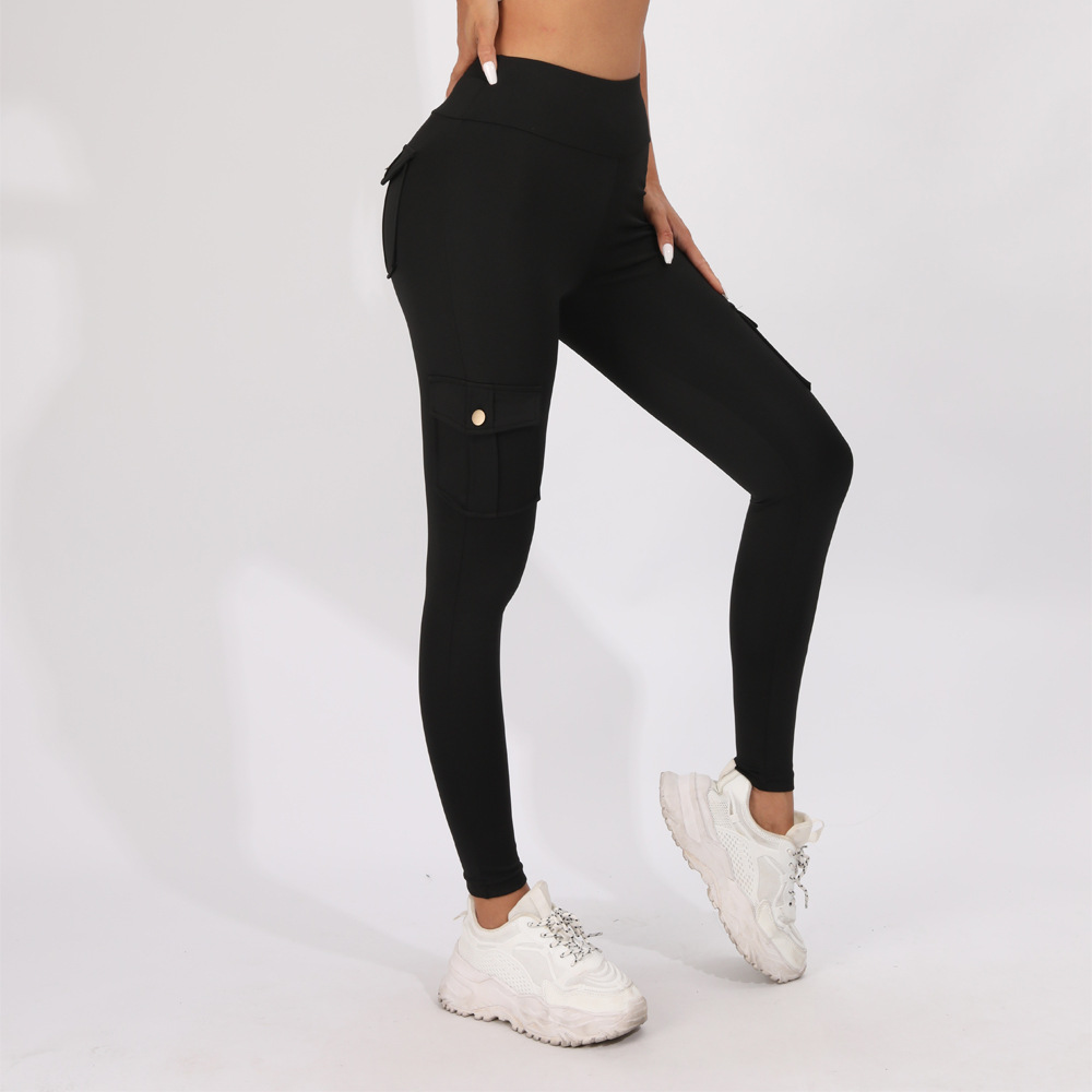 Women's Breathable Butt Lifting Buttons Pocket Brushed Nude Feel Slim Fit Yoga Leggings