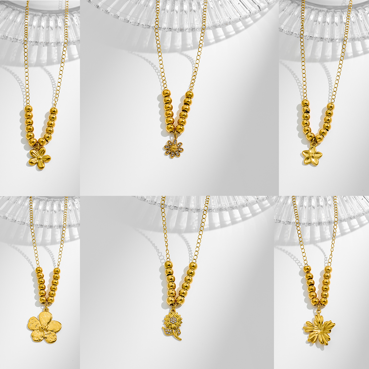 Stainless Steel Flower Series Inlaid With Rhinestone Pendant Necklace
