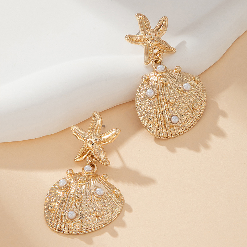 New Stylish Exquisite Starfish Shell Drop Earrings Vintage Elegant Premium Women Earrings, Versatile Sophisticated Jewelry
