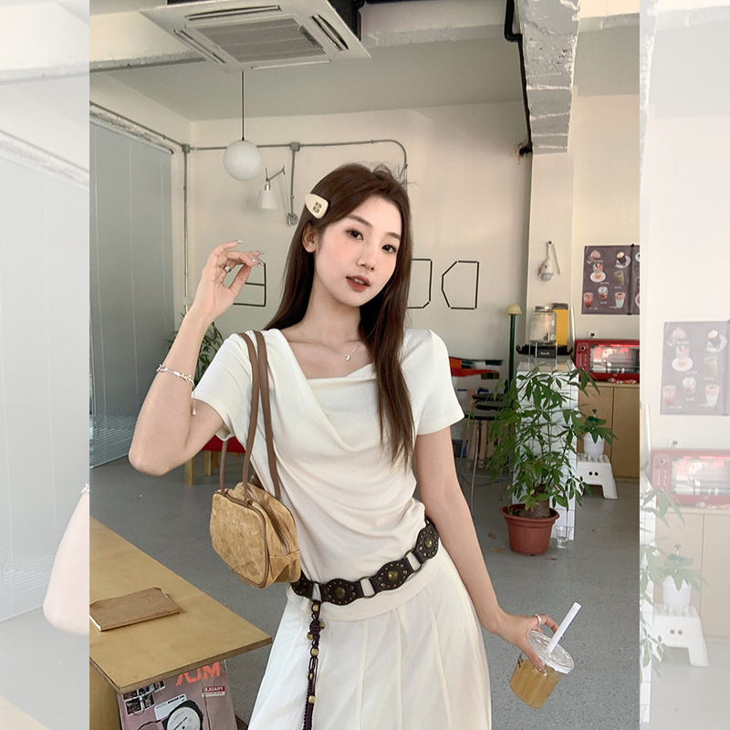 Irregular One-shoulder Off-shoulder Short-sleeve Womens Top