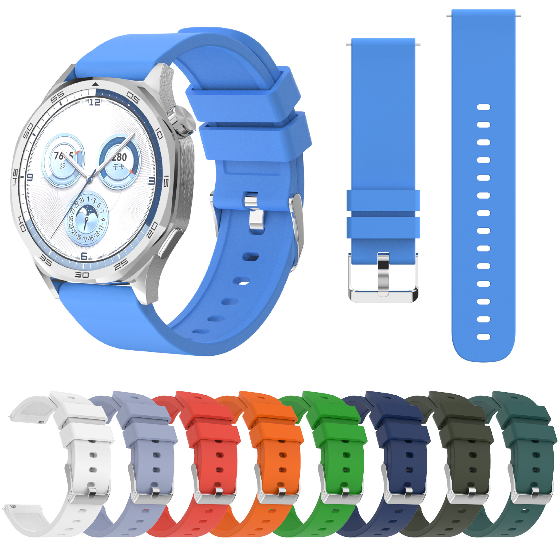 Sporty Solid-color Silicone Watch Strap