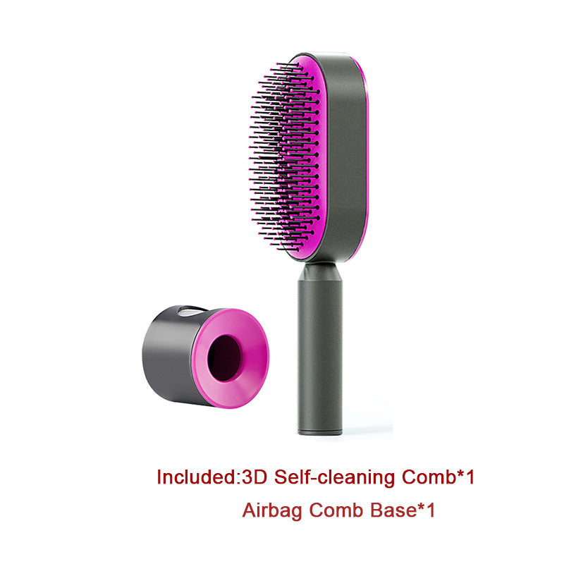 Self-Cleaning Hair Brush – Anti-Static Scalp Massage Comb with One-Key Hair Removal, Detangling Airbag Brush for Women