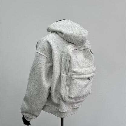 Men’s Backpack Hoodie Coat – Light Gray & Black, Backpack-Inspired Design