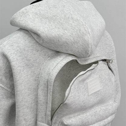 Men’s Backpack Hoodie Coat – Light Gray & Black, Backpack-Inspired Design