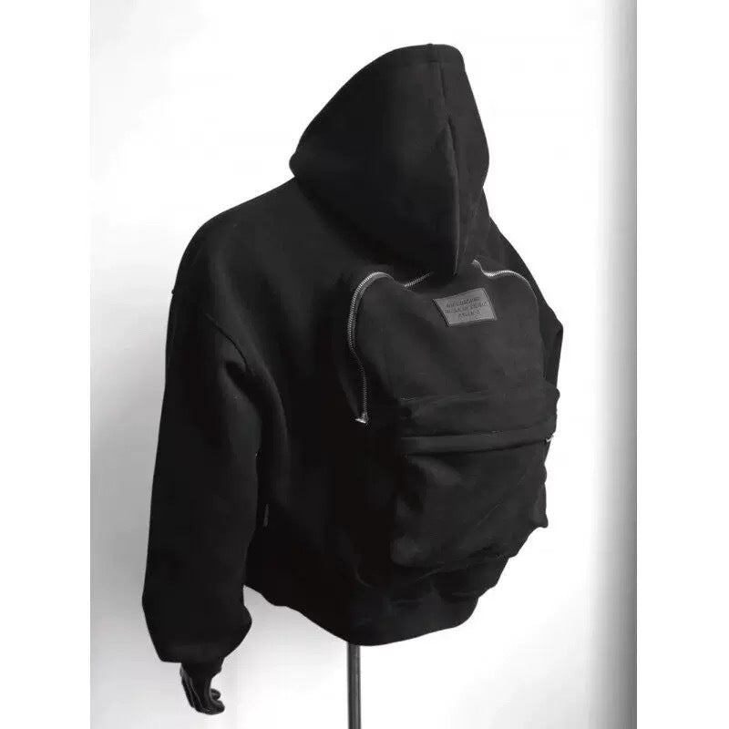 Men’s Backpack Hoodie Coat – Light Gray & Black, Backpack-Inspired Design