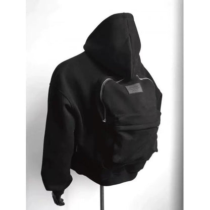 Men’s Backpack Hoodie Coat – Light Gray & Black, Backpack-Inspired Design
