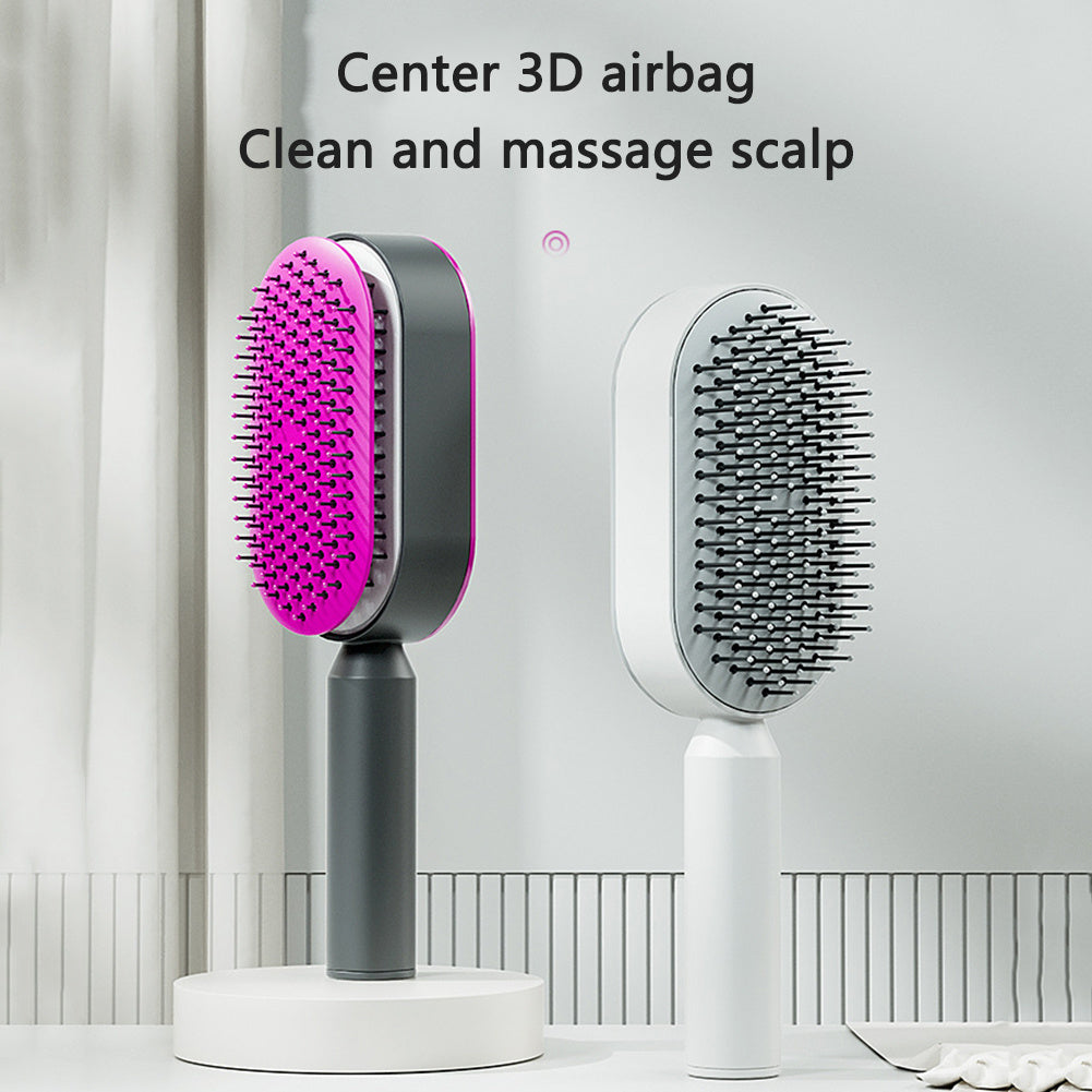 Self-Cleaning Hair Brush – Anti-Static Scalp Massage Comb with One-Key Hair Removal, Detangling Airbag Brush for Women
