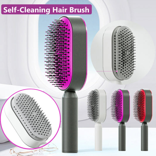 Self-Cleaning Hair Brush – Anti-Static Scalp Massage Comb with One-Key Hair Removal, Detangling Airbag Brush for Women