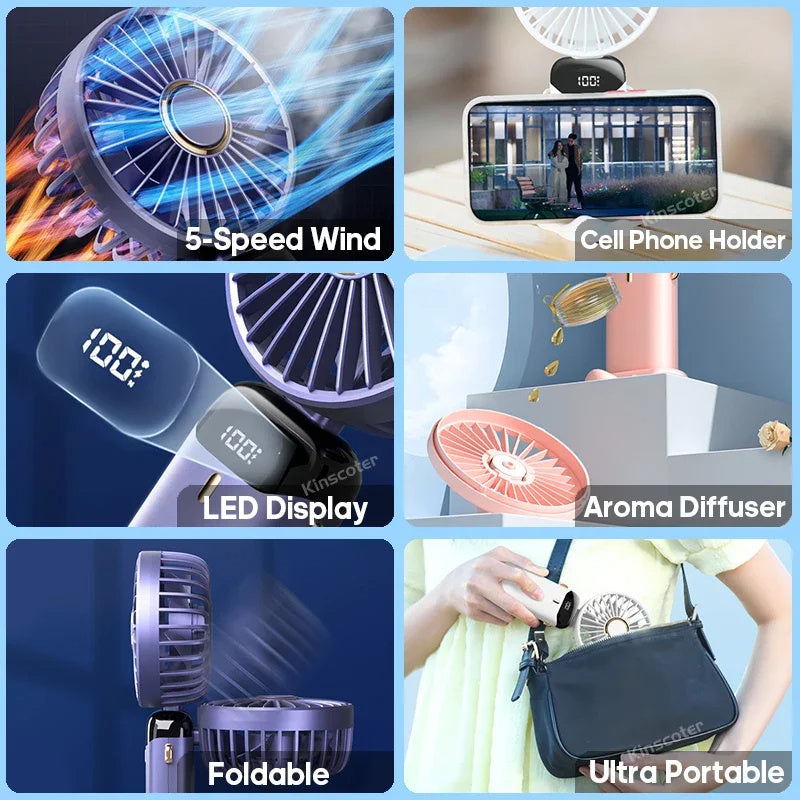 5-Speed USB Rechargeable Neck Fan – Foldable, Hands-Free & Powerful Mini Air Cooler for Outdoors