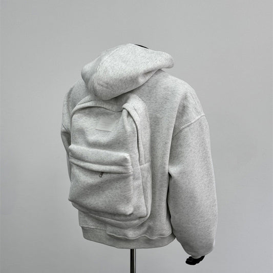 Men’s Backpack Hoodie Coat – Light Gray & Black, Backpack-Inspired Design