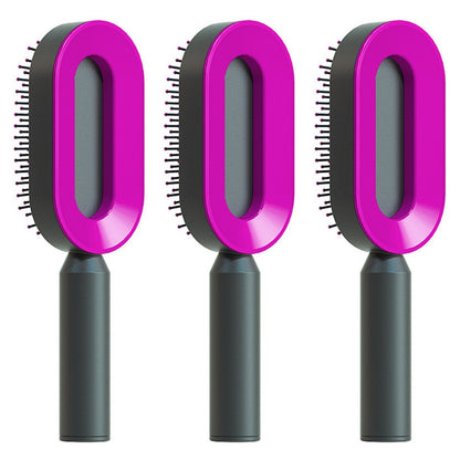 Self-Cleaning Hair Brush – Anti-Static Scalp Massage Comb with One-Key Hair Removal, Detangling Airbag Brush for Women