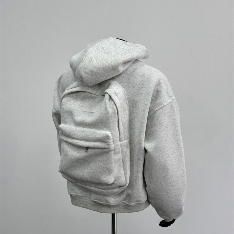 Men’s Backpack Hoodie Coat – Light Gray & Black, Backpack-Inspired Design