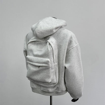 Men’s Backpack Hoodie Coat – Light Gray & Black, Backpack-Inspired Design